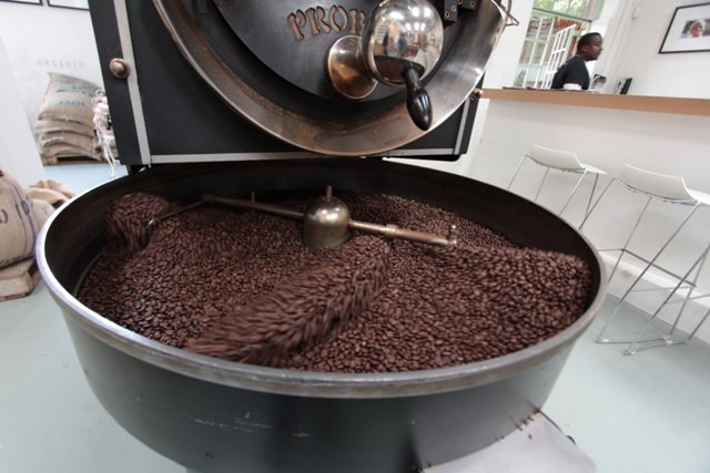 Beans roasting at Bean There