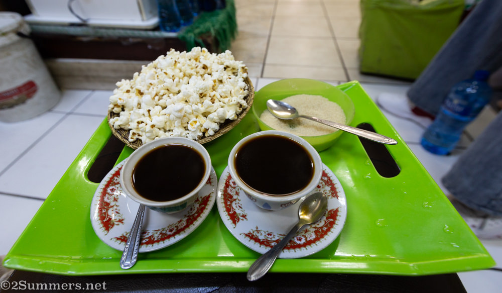 Ethiopian coffee and popcorn