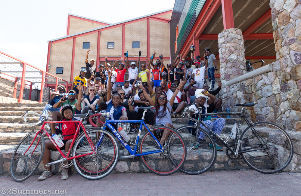 Alexandra Township cycling group in front of the Alexandra Heritage Centre