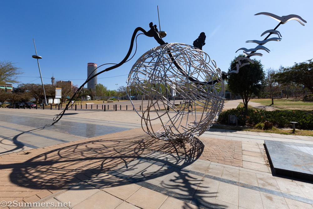 Invented Mythologies sculpture, by Doung Jahangeer, outside Ellis Park in downtown Johannesburg.