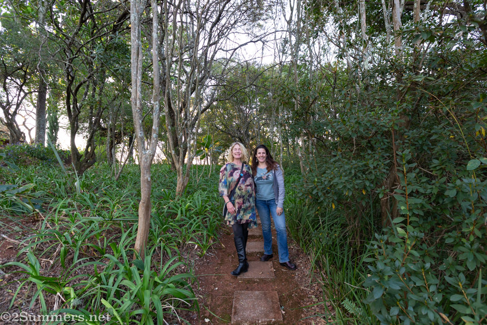 Heather Mason and Bridget Hilton-Barber in the garden.