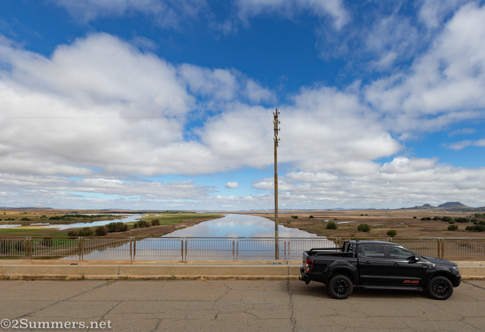 Phyllis the Ford Ranger FX4 on a bridge over the Orange River