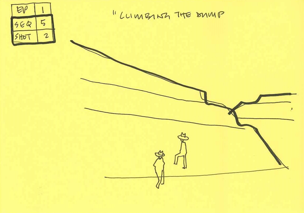 Thorsten's sketch of climbing the mine dump