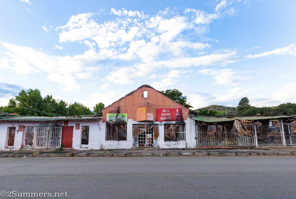 Burned-out shops in Wepener