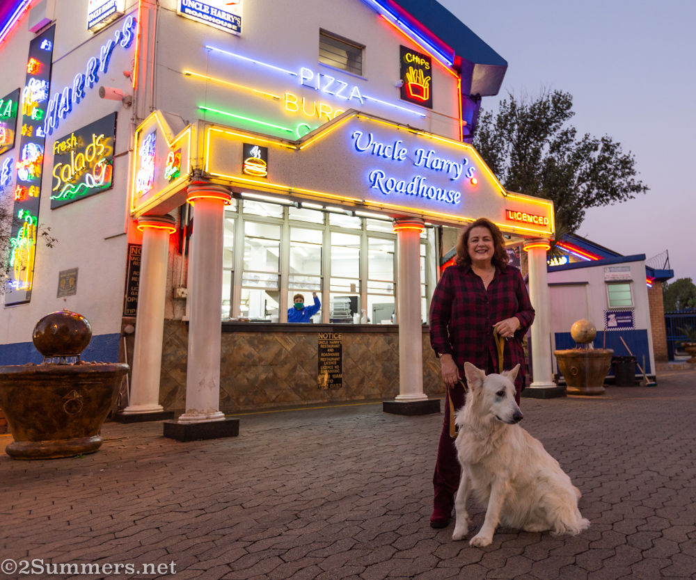 Jean Pappas and her dog Max at Uncle Harry's
