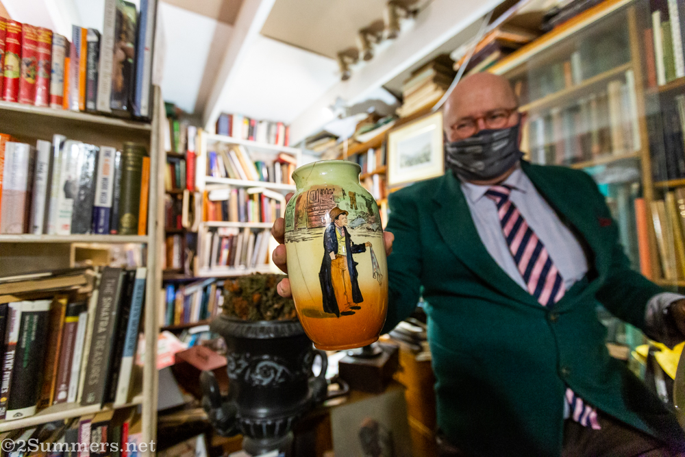 Mark Inman shows me some Dickens ceramics