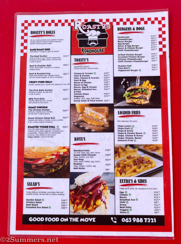Roasty's menu