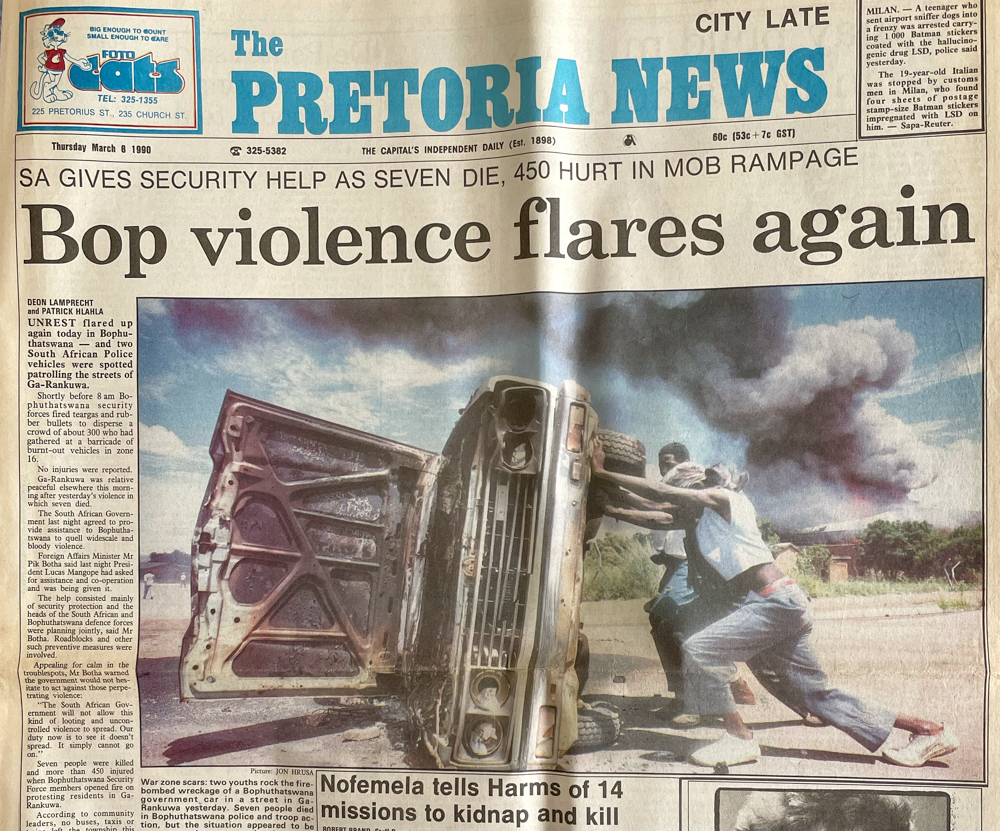 News paper clipping from Pretoria News -- BOP violence