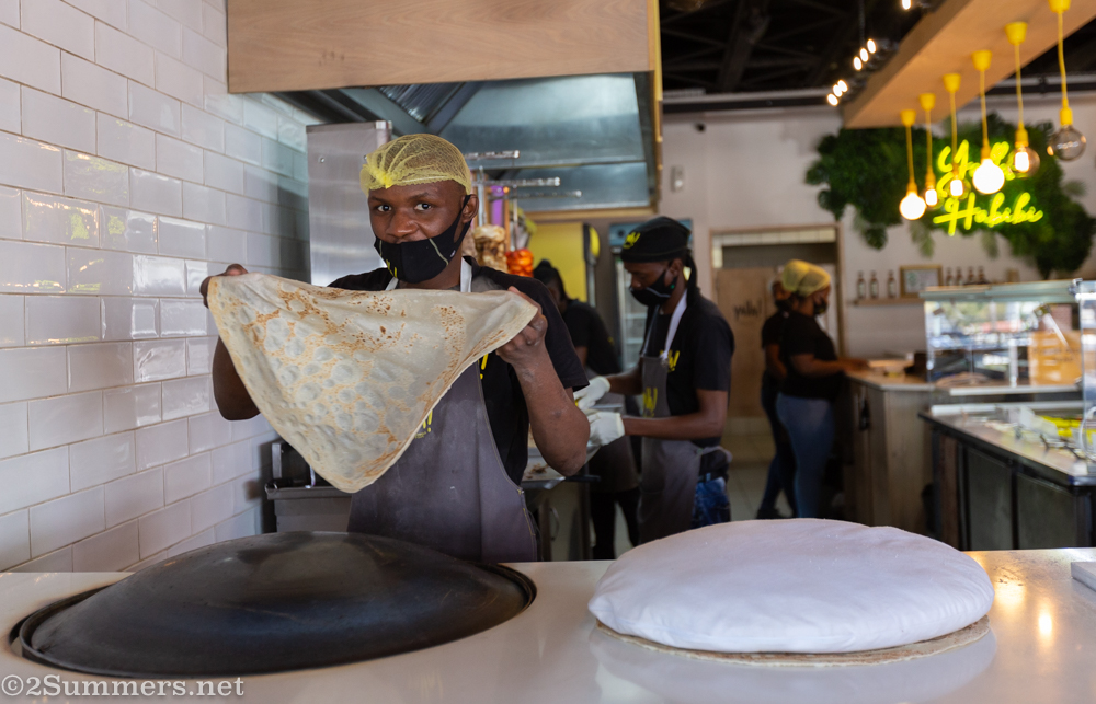 Guy making laffas at Yalla