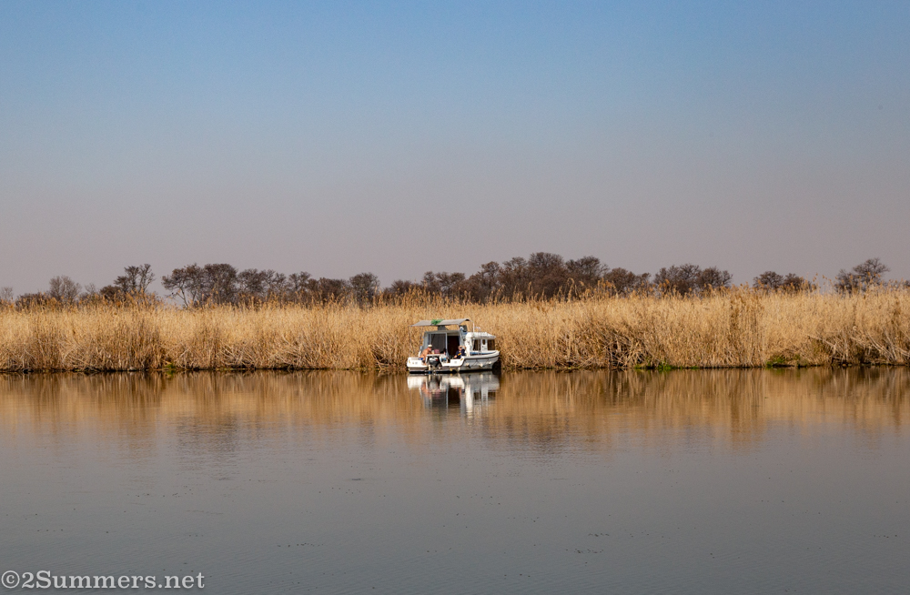 Houseboat docked in the reeds