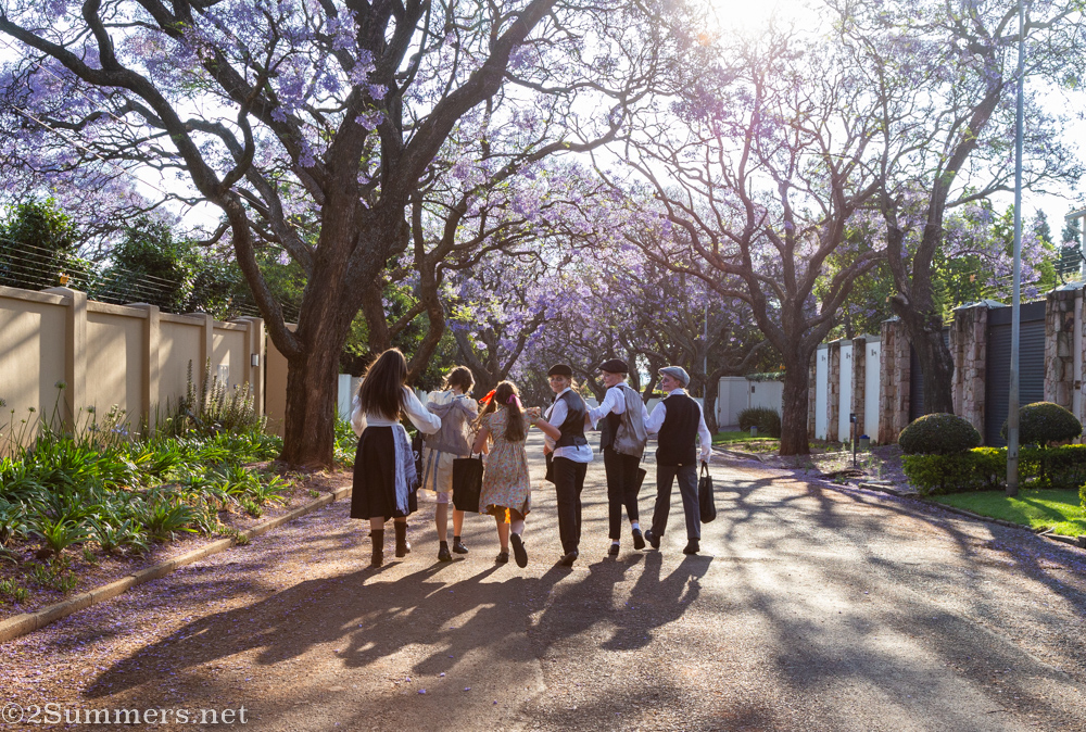 Teenage trick-or-treaters on the streets of Parkwood