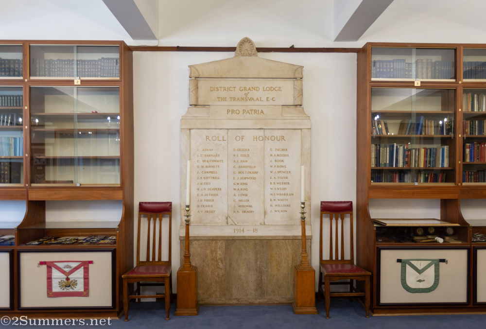WWI memorial in the Freemason library