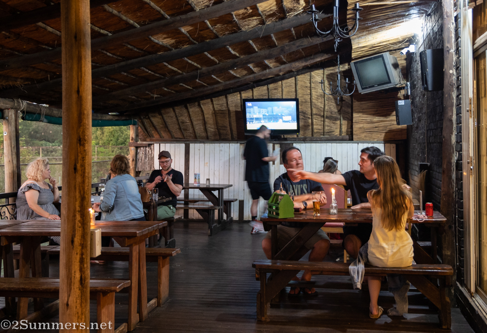 The outdoor seating area at the Irish Club