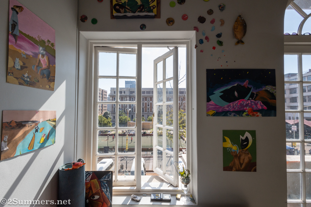 View through the window in Zitha Seza's studio