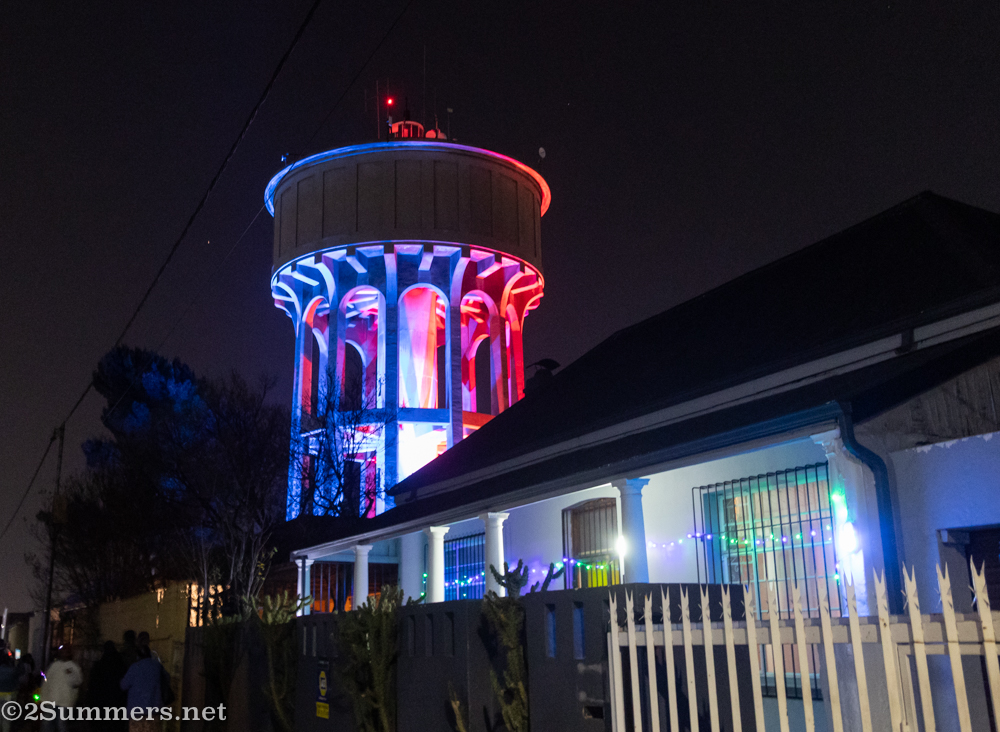 Brixton Water Tower lit up for the festival