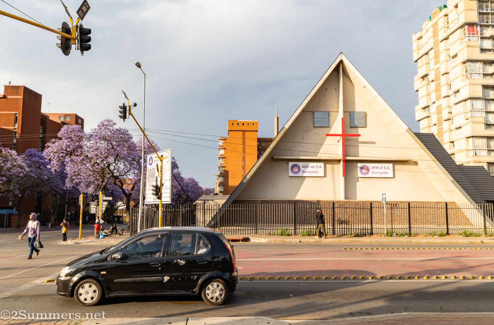 Jacarandas and Pretoria church