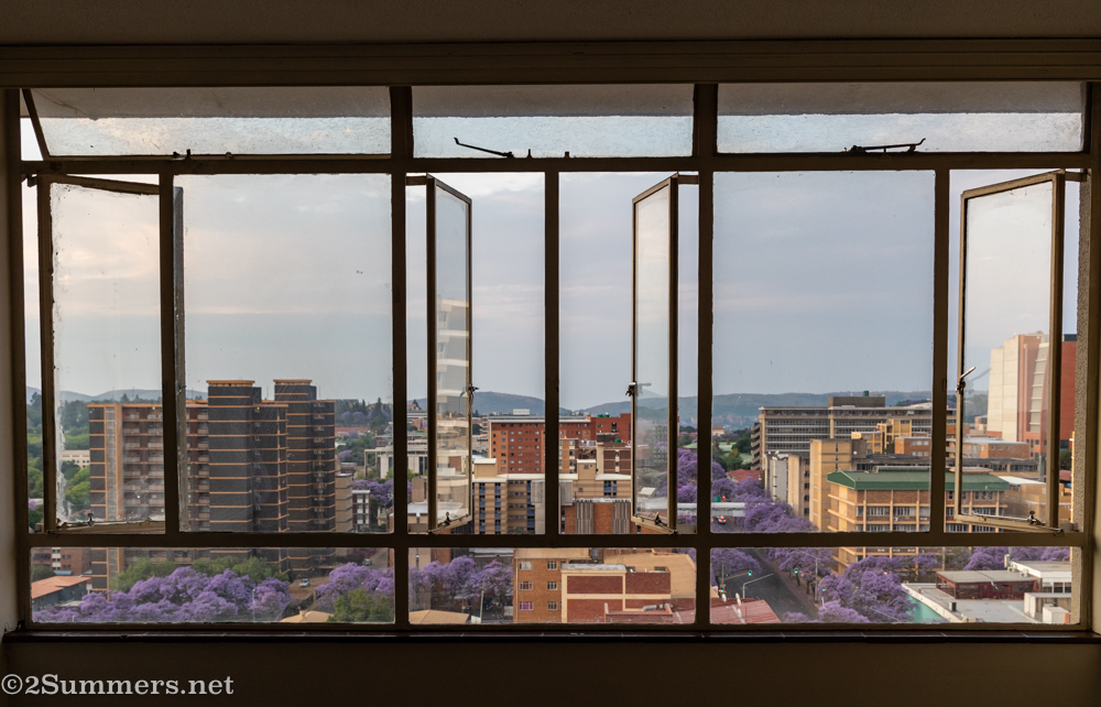 Through the window of a downtown Pretoria apartment building