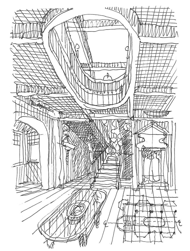 Sketch of Dolobran's entry hall
