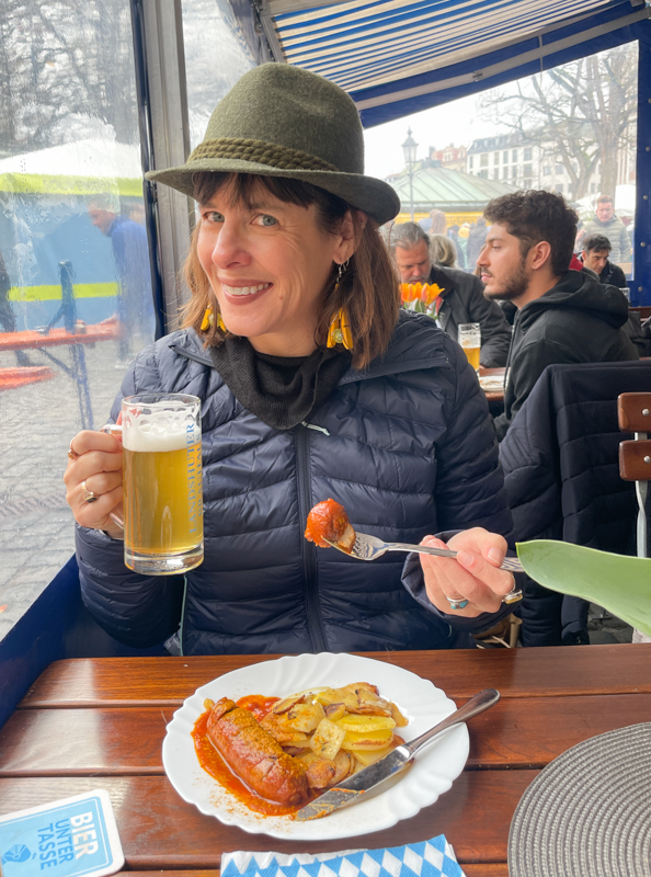 Heather eating currywurst