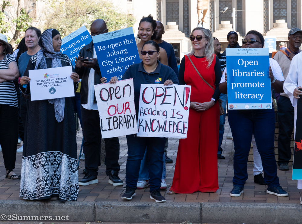 Protestors outside the librar