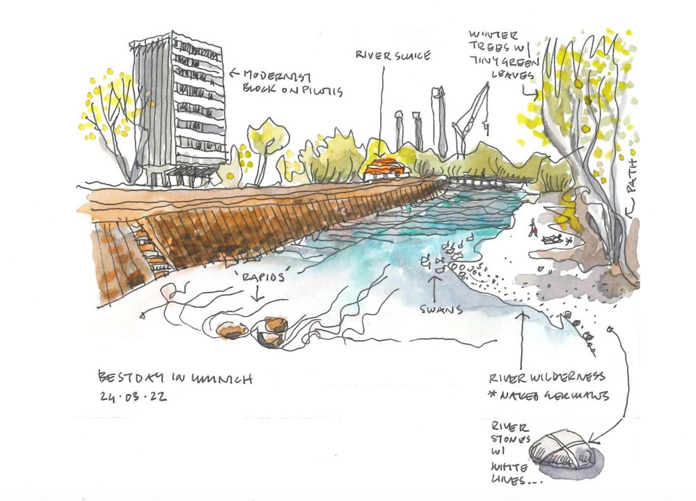 Thorsten's sketch of the Isar River in Munich
