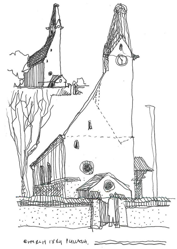 Thorsten's sketch of the church in Pullach