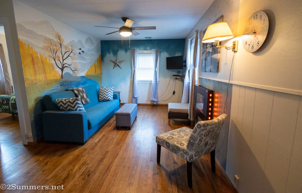 Inside our little house, which had pretty murals painted on the walls